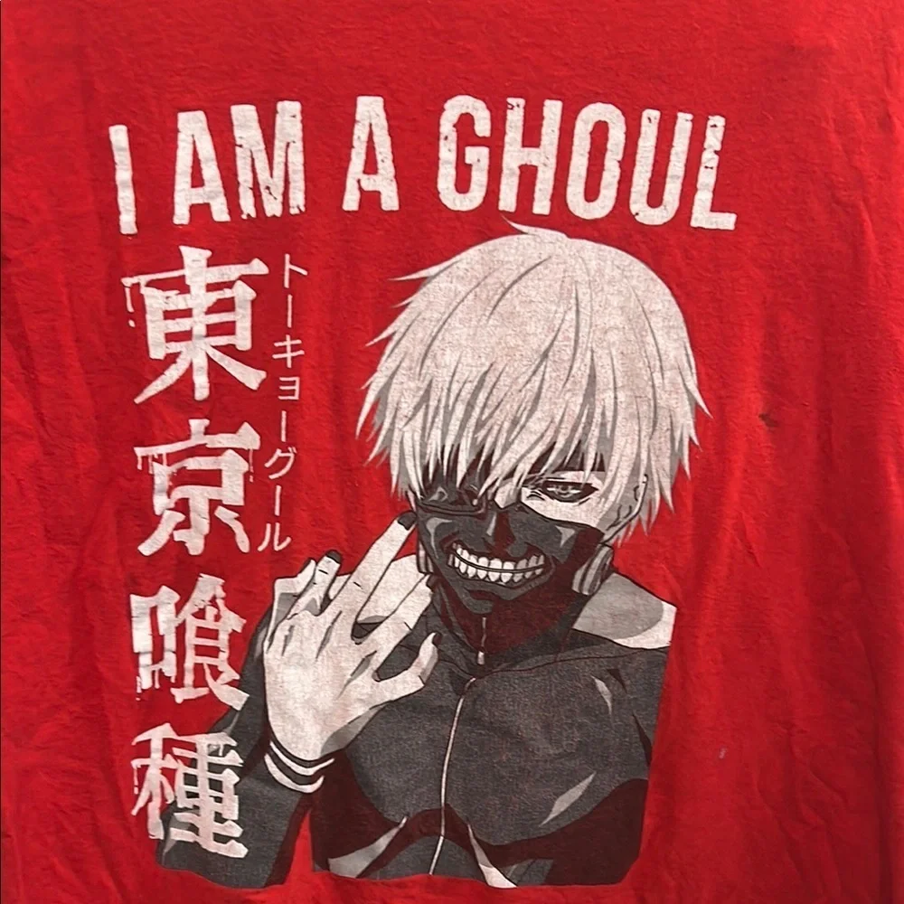Red Graphic T-Shirt with Ghoul Design size L